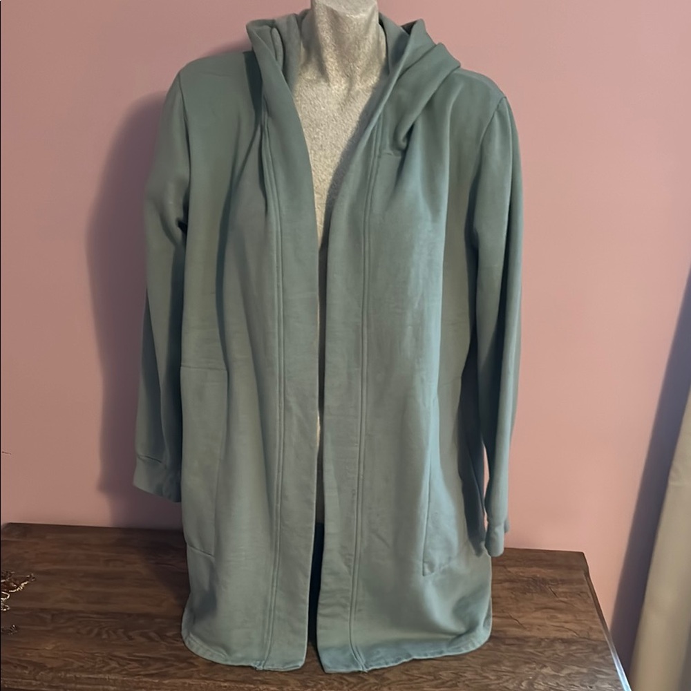 Cozy Mint Hooded Open Front Jacket